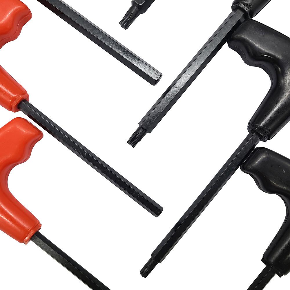 Набор из 10 шестигранных и Torx ключей с Т-образной ручкой, черненый, с железным держателем - Метрический H2-H10, Дюймовый 3/32-3/8, Torx T7-T40