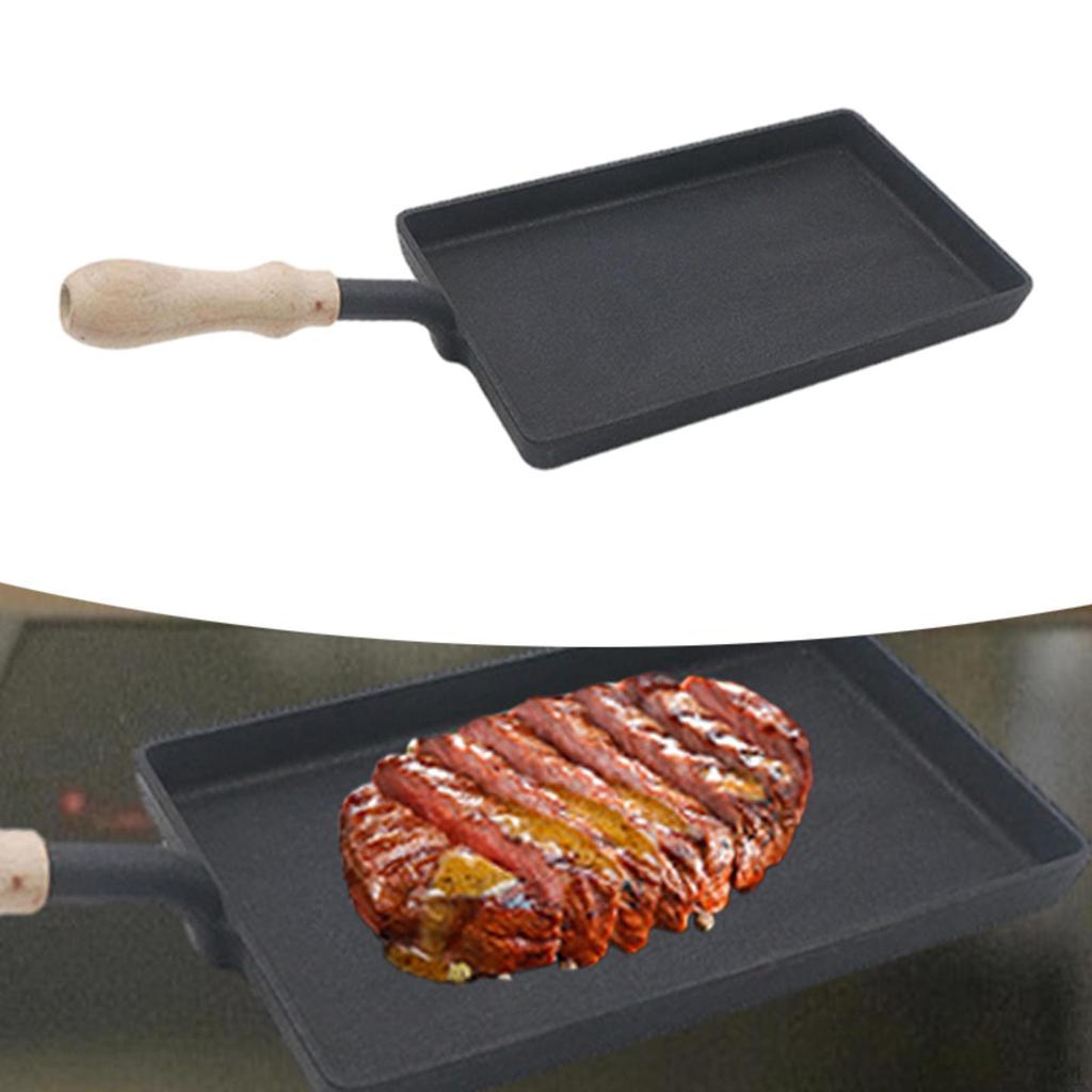 Cast Iron Griddle Steak Pan with Long Handle Portable Nonstick Grilling Skillet for