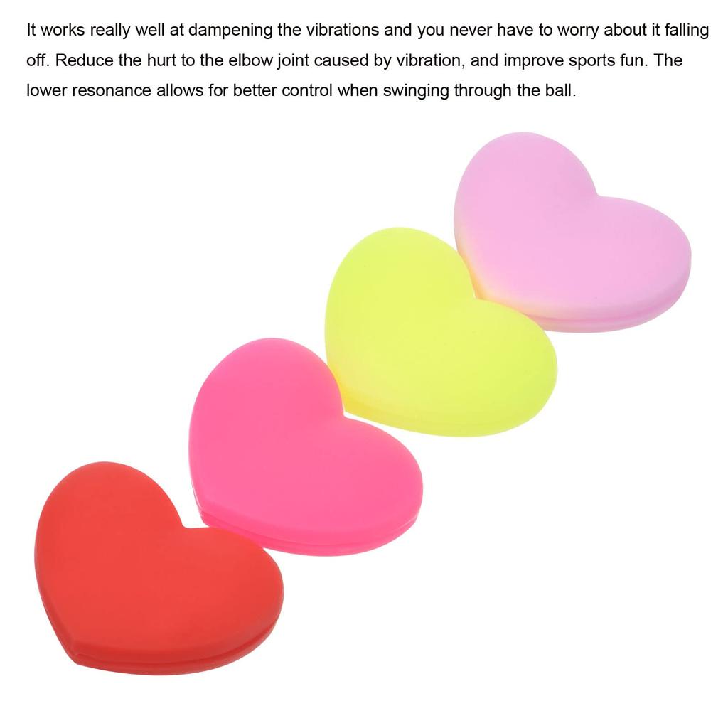 PATIKIL Tennis Vibration Damper 4 Pieces Heart Shaped Silicone Shock Absorber Racket String Damping for Tennis Racket Yellow Pale Pink Red Pink