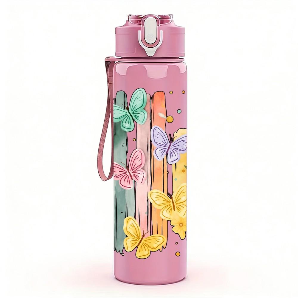 1PC Abstract Brush Stroke Paint Art 750ml Color Plastic Sports Water Bottle Leakproof Flip Straw Lid Suitable for Sports Office Home Use