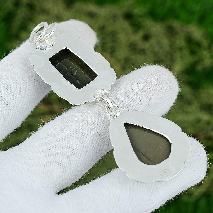 Pear Polychrome Jasper Gemstone Mother Bezel New Pendant Jewelry Sterling Silver