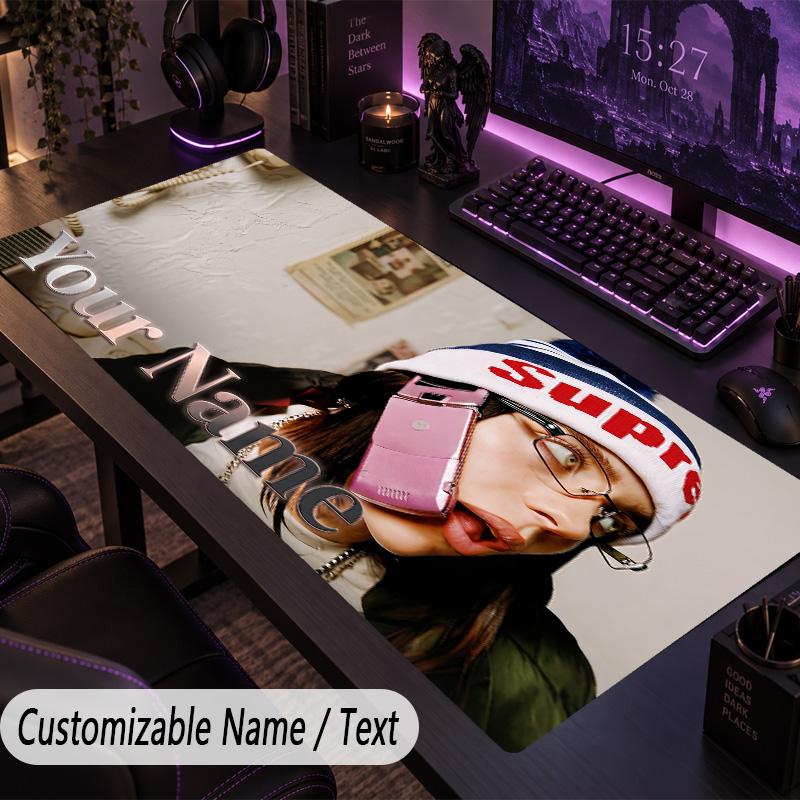 Large Mouse PadBillie Eilish Custom Name Text Personalized Desk Mat Non Slip Gaming Pad