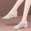 Fashion FHC 2024 New Women Mid Heels Slippers,Wedges Slides,Hollow Out Summer Shoes for Mum,Open Toe,Soft Bottom,Slip On,Beige,Dropship