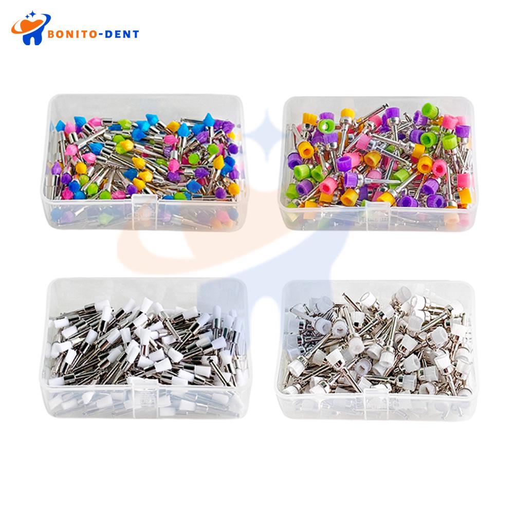 Dental Polishing Brush Set - Bowl-Shaped, Hollow Mandrel, Flat Head, 100 Pcs, Colored.