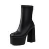 PU Autumn Winter Shoes Super High Heels Size 48 Super Size Waterproof Boots Round Toe Keep Warm Zip Size 47 Ankle Boots