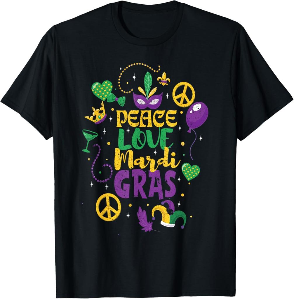 Peace Love Mardi Gras Retro New Orleans Frestival T-Shirt