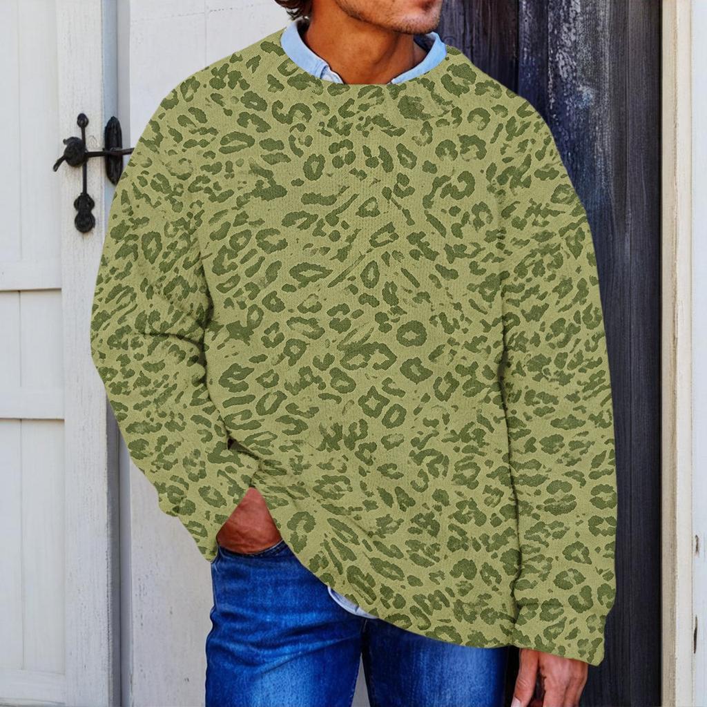 Men's Casual Long Sleeve Button Down Shirt with Leopard Print for Spring and Fall