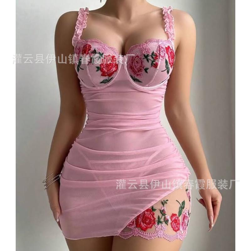 Beautiful sexy underwear lace perspective temptation embroidery sexy nightdress sexy hip skirt transparent woman