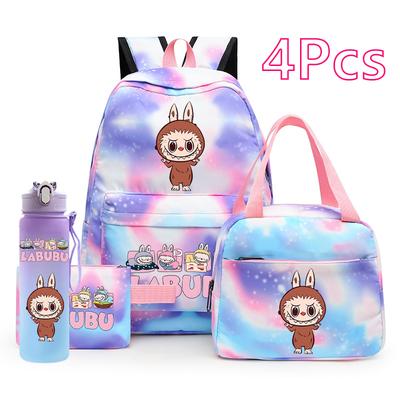 4 шт./компл. Милый рюкзак, сумка для ланча, пенал, студенческий школьный рюкзак для мальчика и девочки, школьный рюкзак для книг, 750 мл, спортивная бутылка для воды для улицы