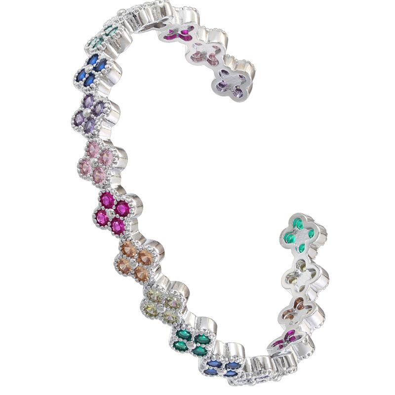 Легкая Роскошь Медь С Цветными Бриллиантами Клевер Открывающийся Регулируемый Браслет Лепесток Цветка Браслет Vl570