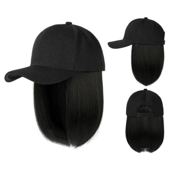 Бейсбольная шляпа, короткий прямой парик, натуральное термостойкое высокотемпературное волокно, коричневая, черная шляпа из синтетических волос для девочек