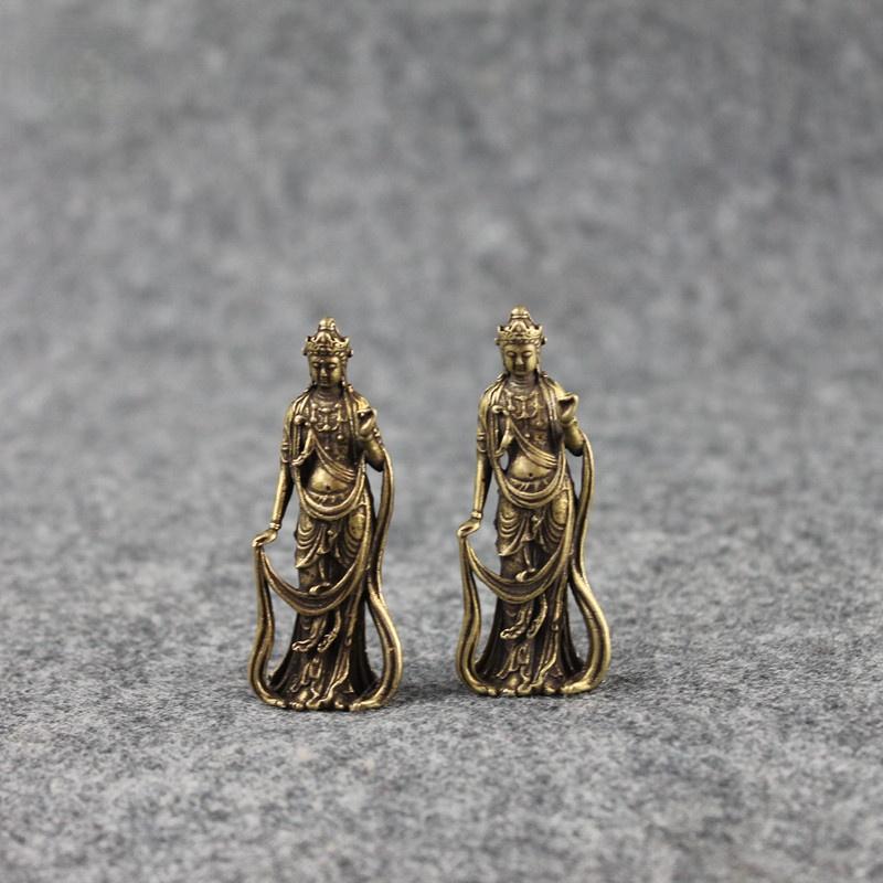 Copper Buddha Figurines Ornaments Desk Decorations Handmade Brass Goddess of Mercy Key Ring Pendant Home Decor Craft Tea Pet