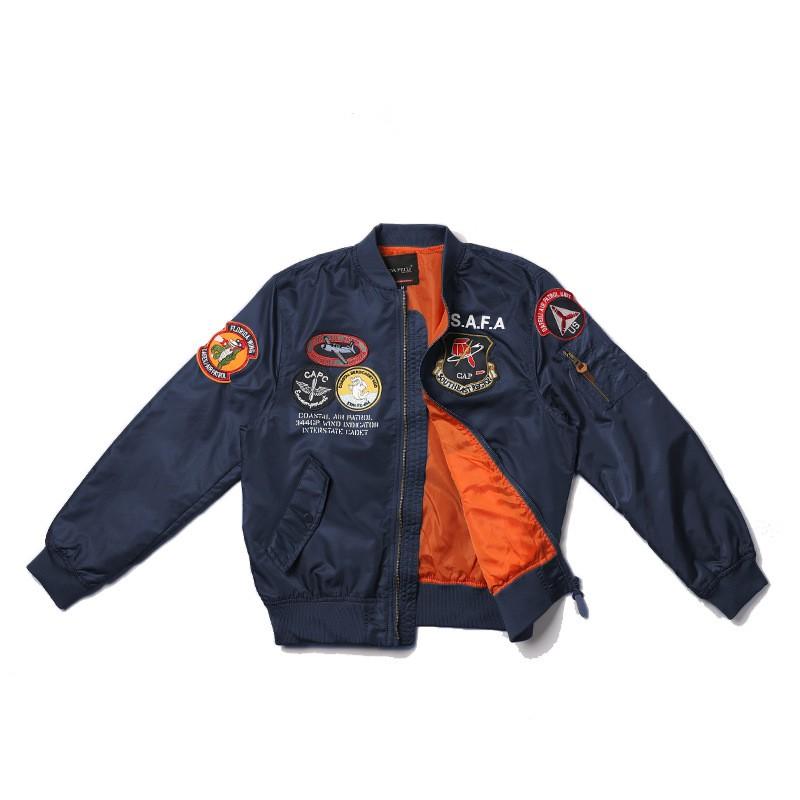 Mens MA-1 Style Flight Jacket Casual Bomber Coat With Embroidered Patch Lightweight Windproof Nylon Outerwear Fall