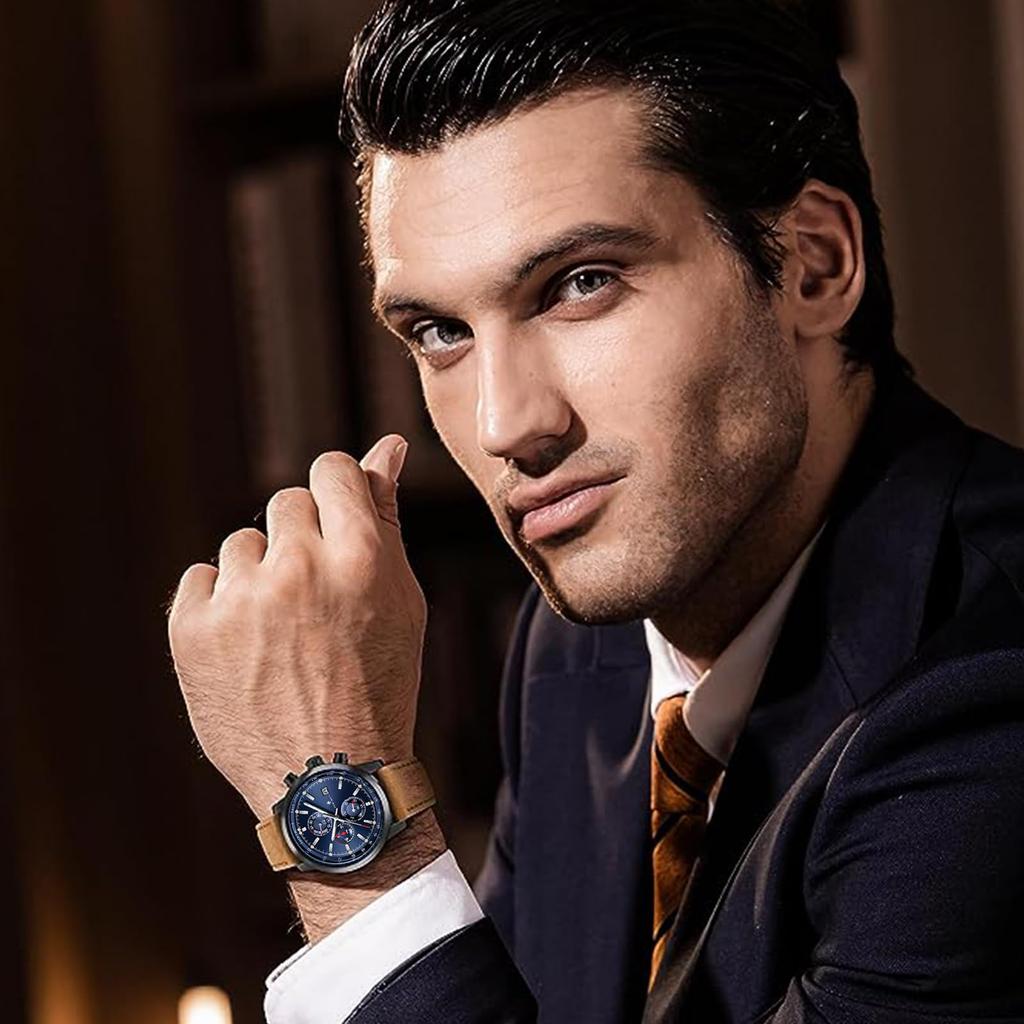 AKNIGHT Натуральная кожа Легко для ношения на руке Мужские часы для японского руководства по эксплуатации Мужские часы, модные, популярные, кварцевые, ремешок, хронограф, кристалл, см.