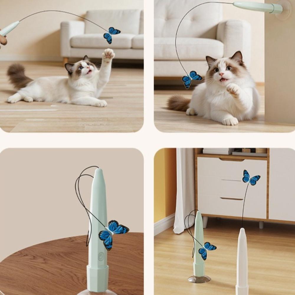 Suction Cup Base Cat Teasing Stick USB Rechargeable Electric Butterfly Cat Toy Cat Exercise