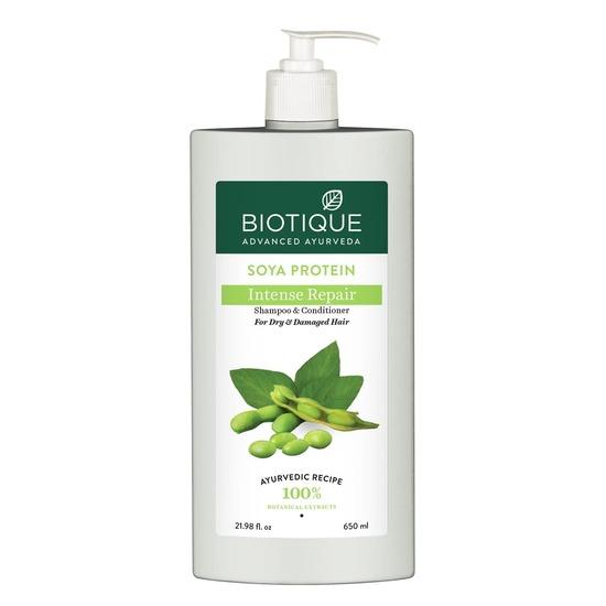 Biotique Питательный шампунь Bio Soya Protein Fresh | Поддерживает pH-баланс | Способствует здоровому блеску волос | Предотвращает выцветание цвета | Для всех типов кожи | 650 мл