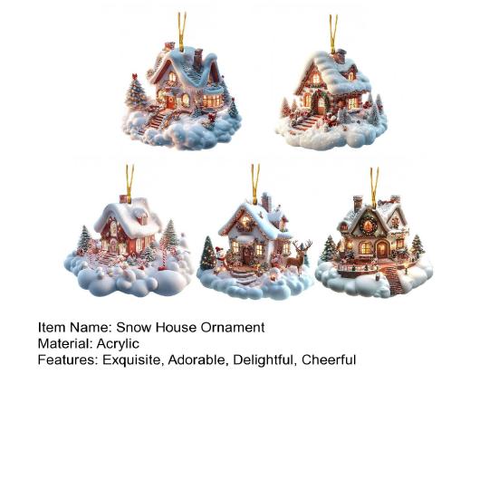 Украшение Домик в Снежной Деревне, Подвесное украшение Деревенская бревенчатая хижина, 2D акриловый коттедж со снежной сценой для декора зимней сказки и рождественской елки