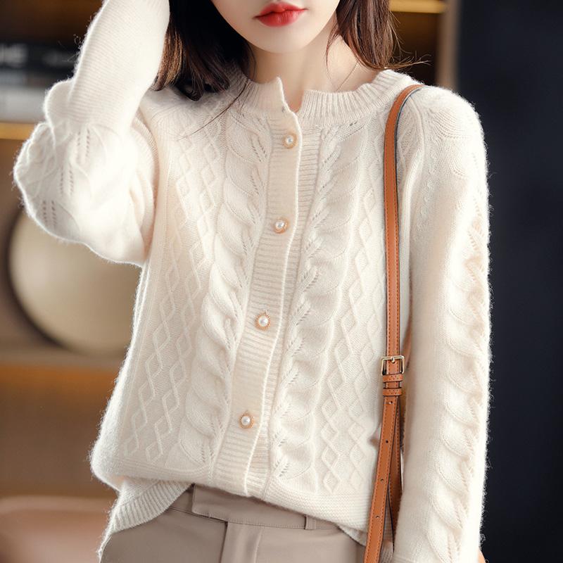 Ladies Wool/Cashmere Cardigan Spring New Large Size Twist Coat High-End Cashmere Sweater Shirt Loose Women Jacket Thick Top