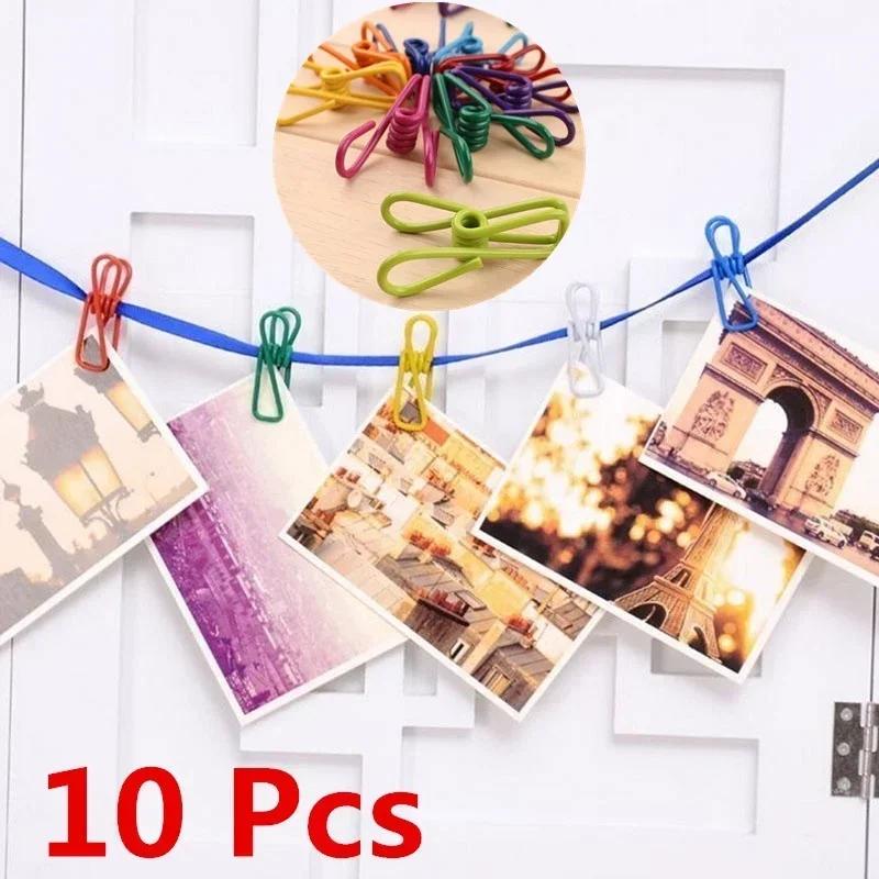 New 10Pcs Multi-Purpose Colorful Metal Clips Holders Food Bag Sealing Clip PVC Coated Document Clips Convenience Clothing Racks