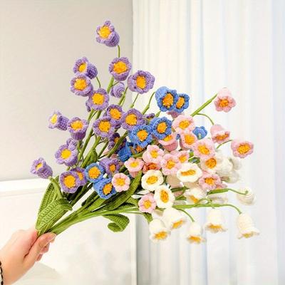6 шт. букет из 40 см искусственных ландышей, вязаные вручную цветы, вязаные крючком цветочные композиции для домашнего декора свадебного стола