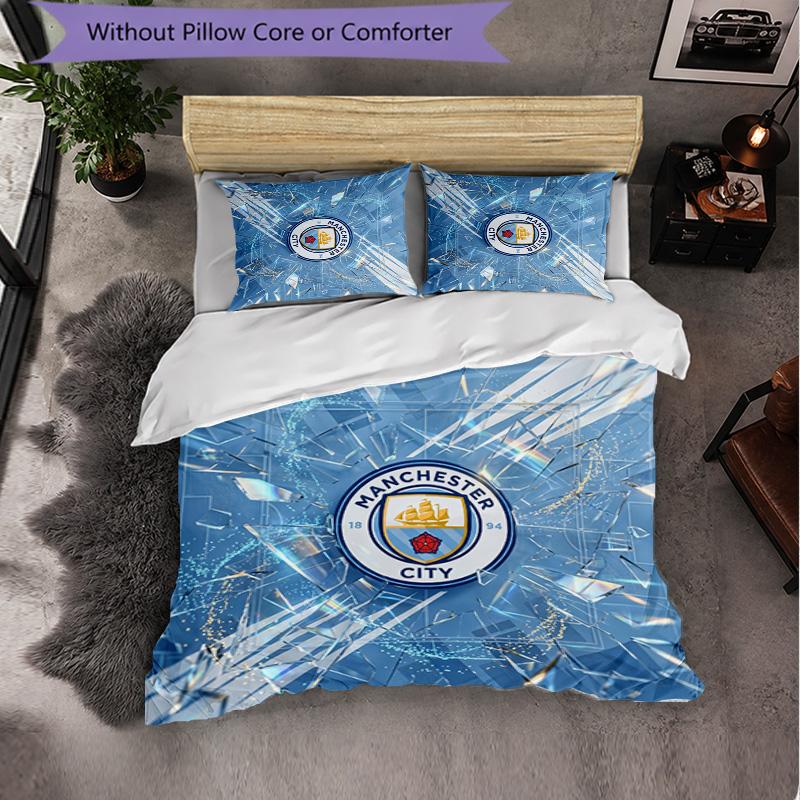 Manchester City Pattern 3 Pieces Bedding Set Soft Microfiber Duvet Cover with Pillow Cases for Bedroom