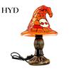 Energy Saving USB Lamp Halloween Witch Hat Table Lamp, Stained Glass Resin Vintage Gothic Wizard Decorative Night Light for Home, Bedroom