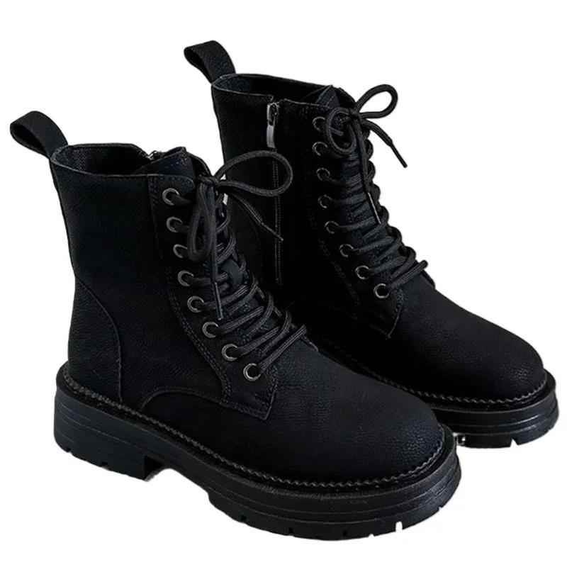 Модные короткие ботинки на толстой подошве для большего комфорта и тепла. Уличные ботинки для повседневной носки. Модные универсальные осенне-зимние новые стили.