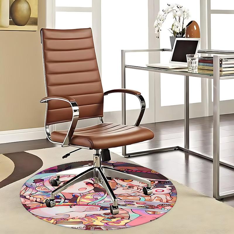 1pc Anime Cartoon Design Round Carpet Office Chair Mat
