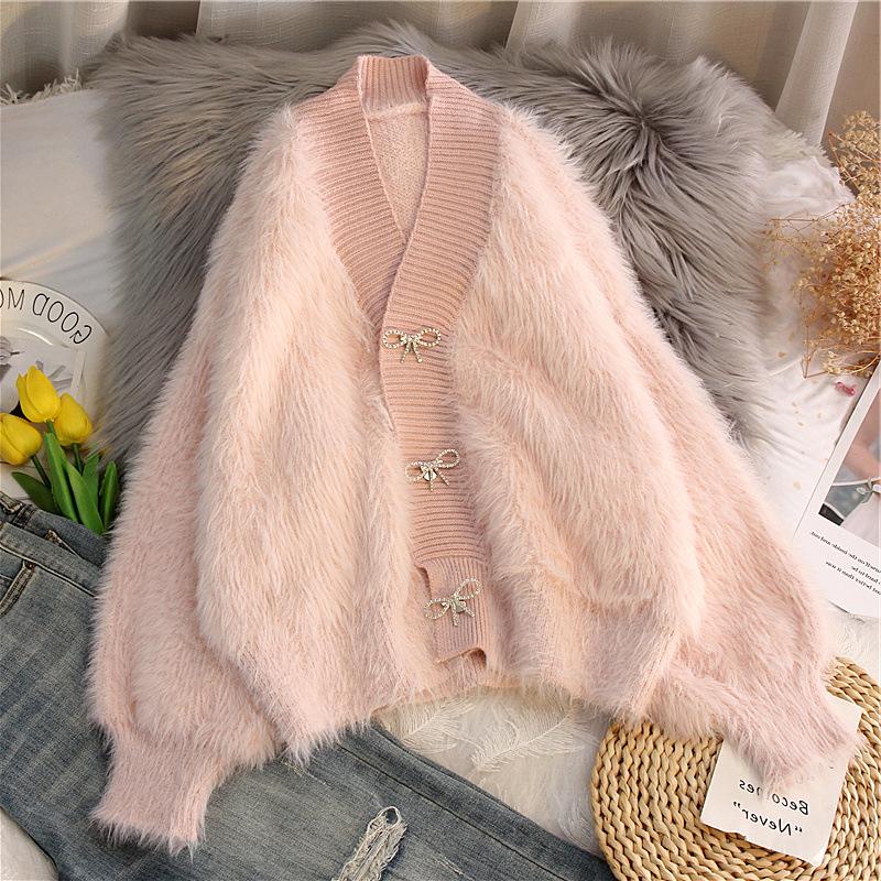 Женская мода повседневная осень-зима однотонный принт длинный рукав V-образный вырез свитера