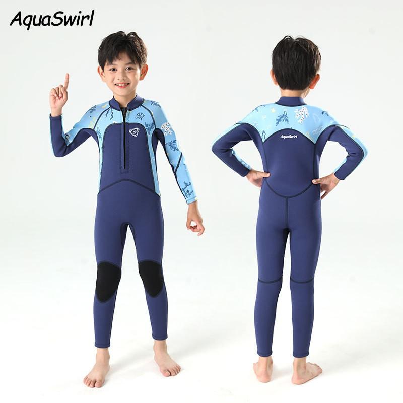 Kids UV Protection Rash Guard Swimsuit Long Sleeve One-Piece Boys Girls Quick Dry Swimwear 2.5mm Thickness