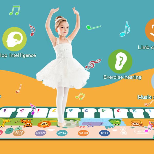 Coolplay 110x36cm Musical Piano Mat for Kids Toddlers Floor Keyboard Dance Mat with 8 Animal Sounds Baby Mat Educational Toys WBL