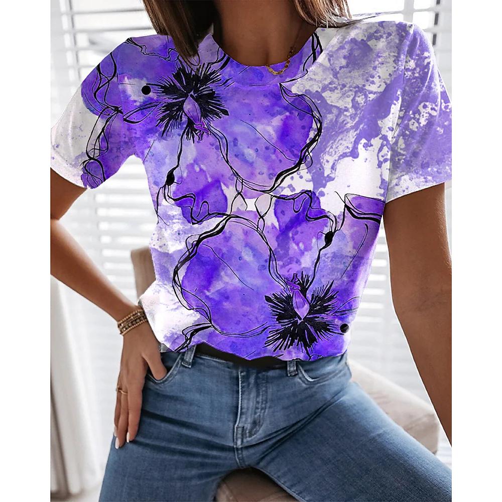 Summer Fashion Women's T-Shirt 3d Floral Print T Shirt Large Size Butterfly Top Woman Clothing Everyday Female Short Sleeve Tees