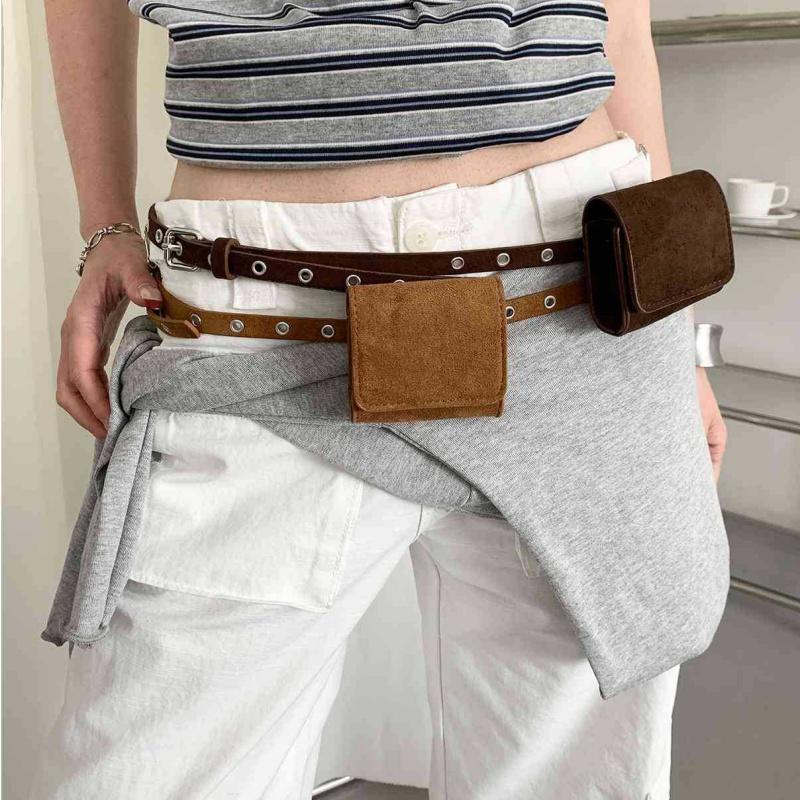 American Retro Suede Belt Waist Pack Korean Fashion Aesthetic Niche Fanny Pack for Women Match Skirt Work Commute Wear