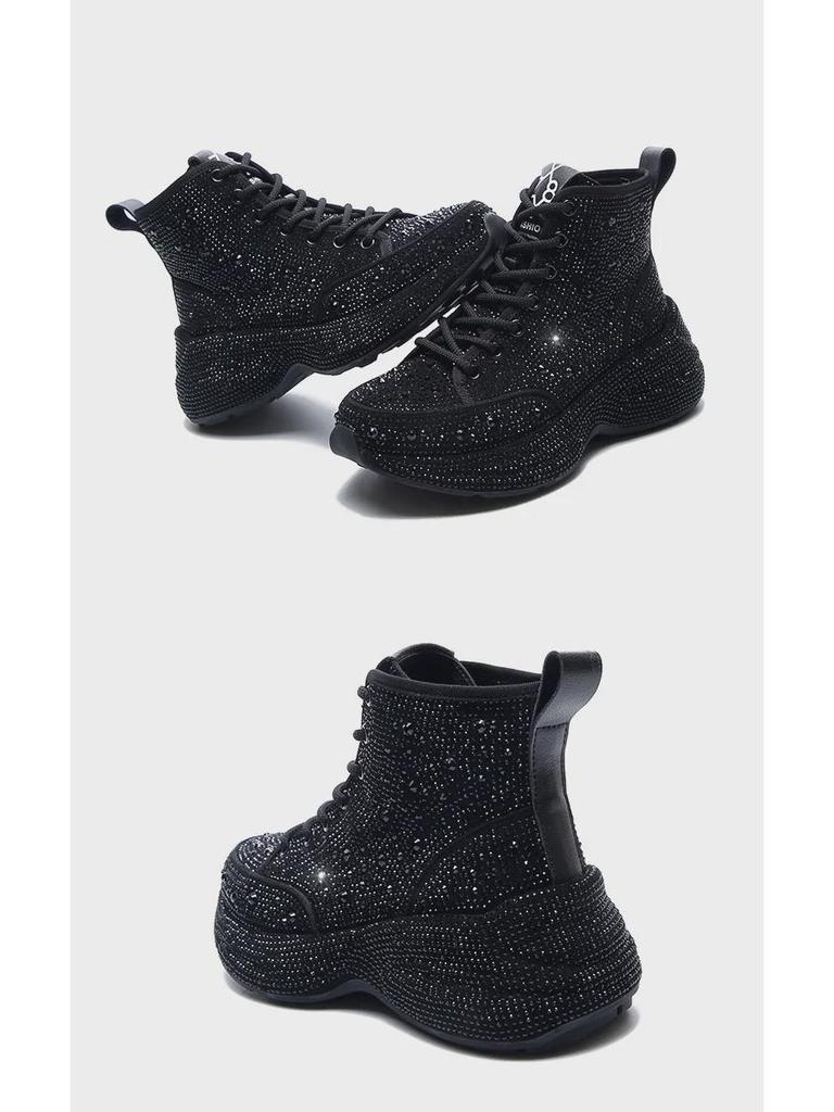 2023 Four Seasons Rhinestone Повседневные туфли с высоким берцем и круглым носком