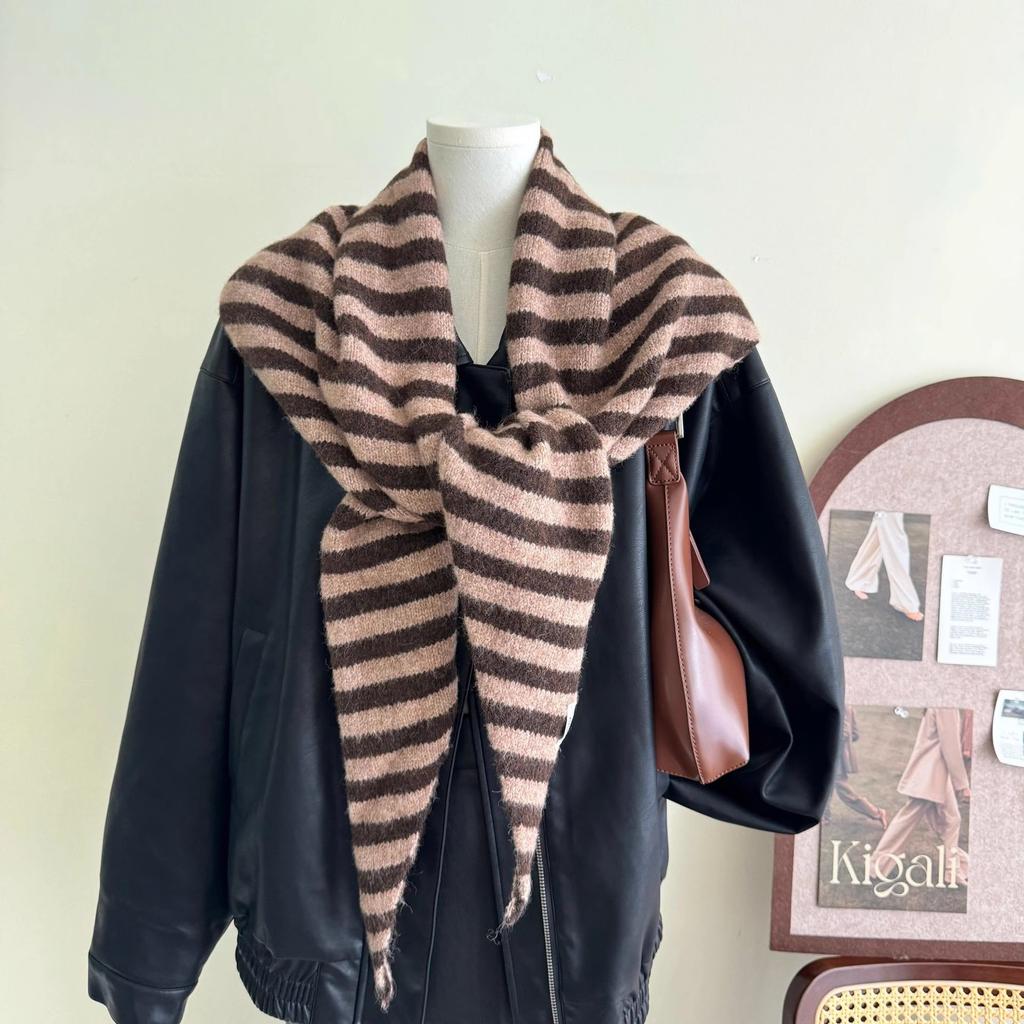 ins blogger cashmere striped big shawl high-end temperament fashionable triangle scarf warm neck scarf women