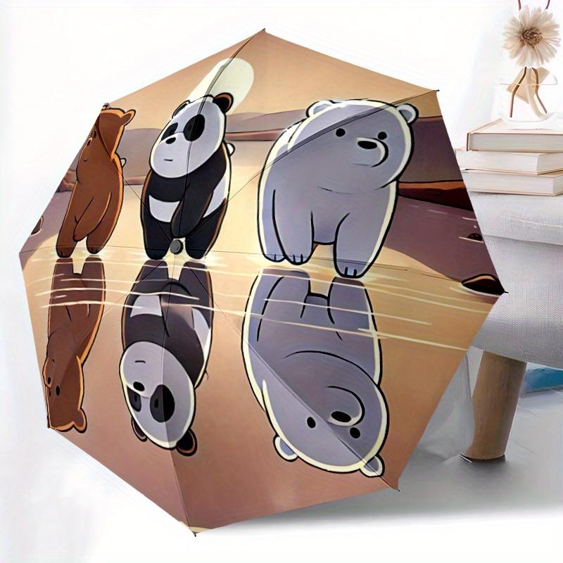 We Bare Bears Friends Automatic Folding Umbrella, Self-Opening/ Closing, Durable Windproof Travel Umbrella for Outdoor Adventures a0826082