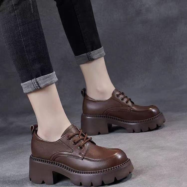 British Style Small Leather Shoes Women's High Heels with Skirts 2025 Autumn New Heightened Platform Loafers Mary Jane Single Shoes