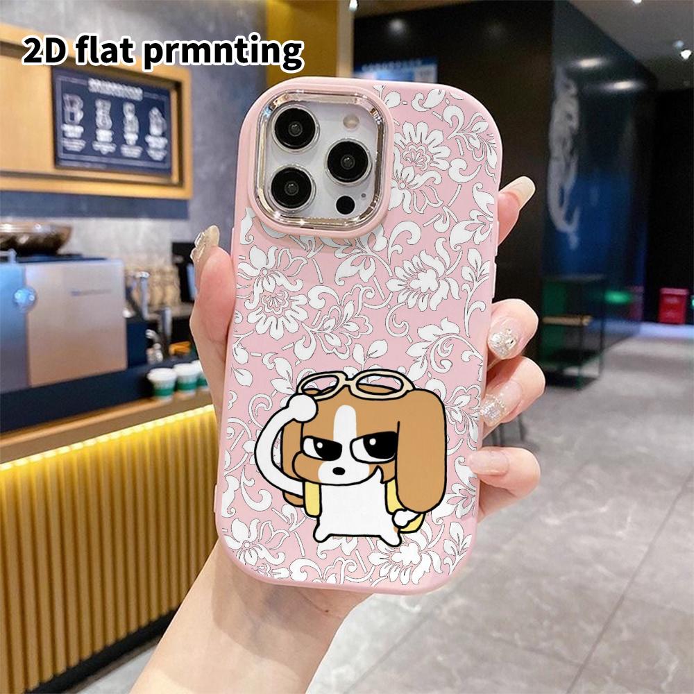Phone case: 2D flat design suitable for iPhone 18 17 16 15 14 13 Pro protective case, couple style, little dog wearing glasses, Christmas and Hallowee