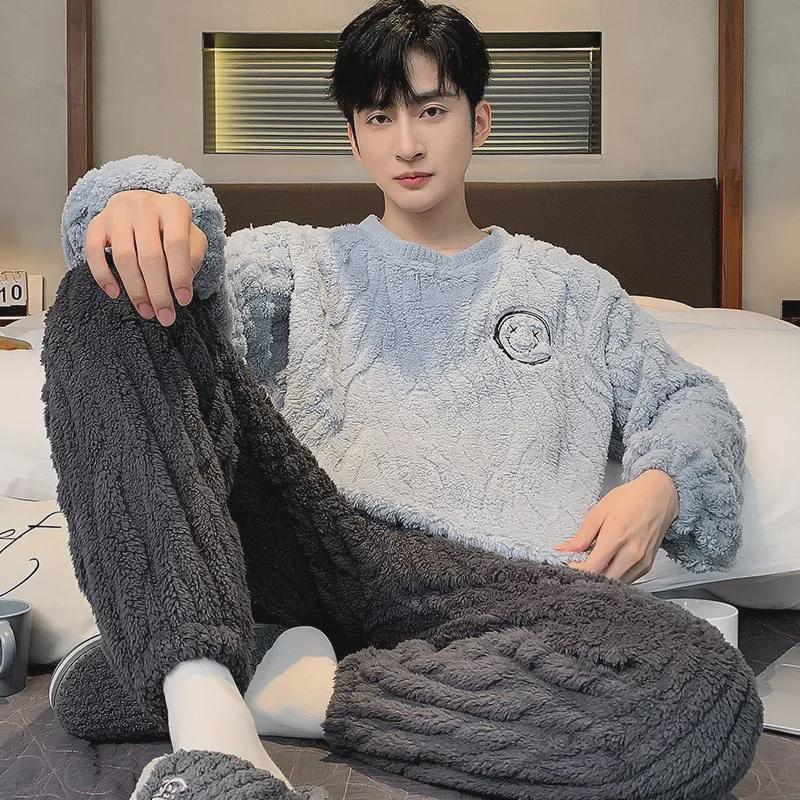 Мужская пижама из кораллового флиса — плотная, теплая зимняя фланель для подростков и старшеклассников