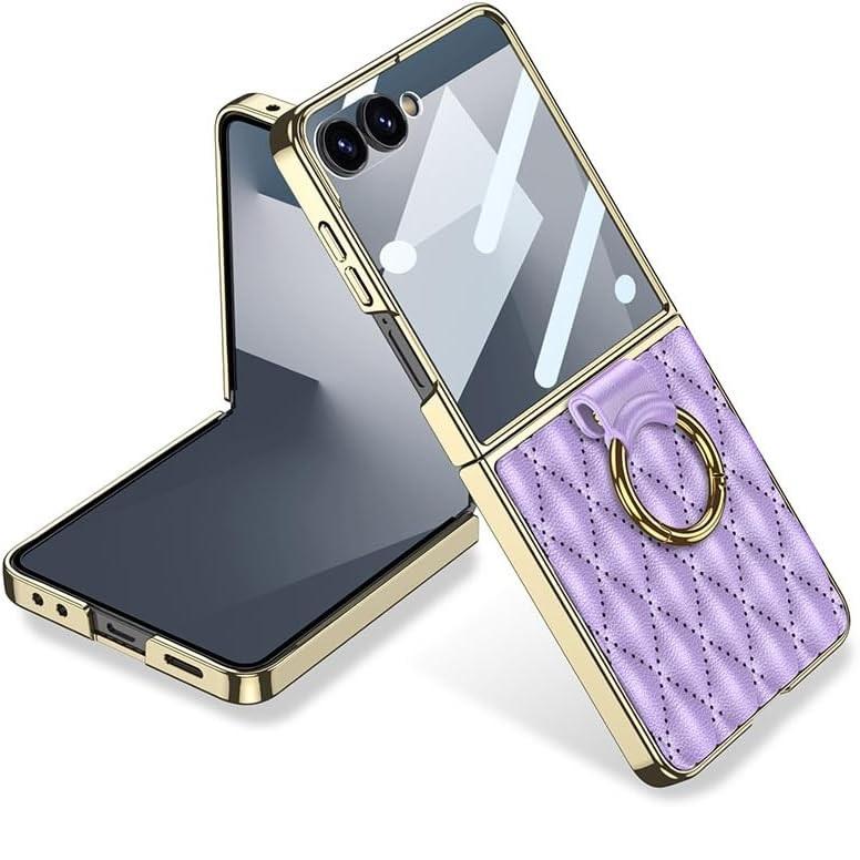 Leather case with ring for Samsung Galaxy Z Flip 7 - purple