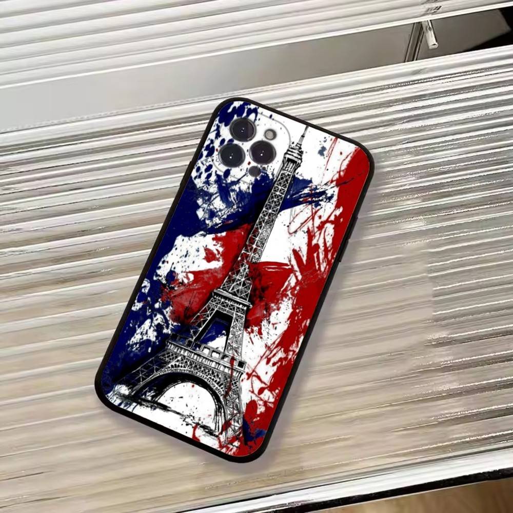 Чехол для телефона с флагом Франции для футбольных соревнований For iPhone 17, 16, 15, 14, 13, 12, 11 Plus, Pro Max, Другие Мягкий Черный Чехол