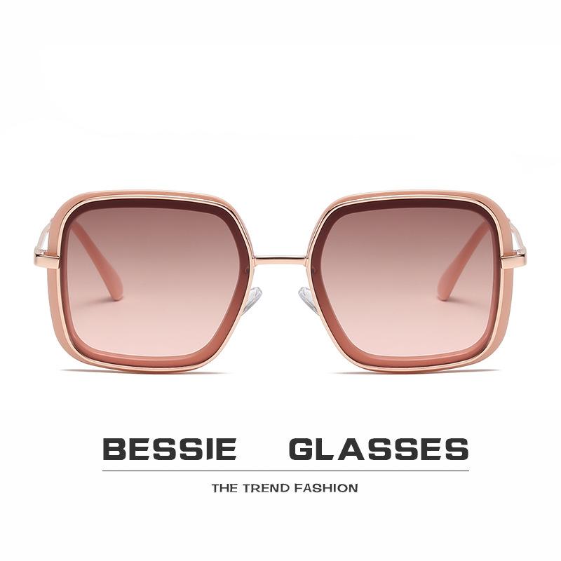 Internet celebrity GM square metal sunglasses, fashion thick edge double ring sunglasses trend big frame ins sunglasses women