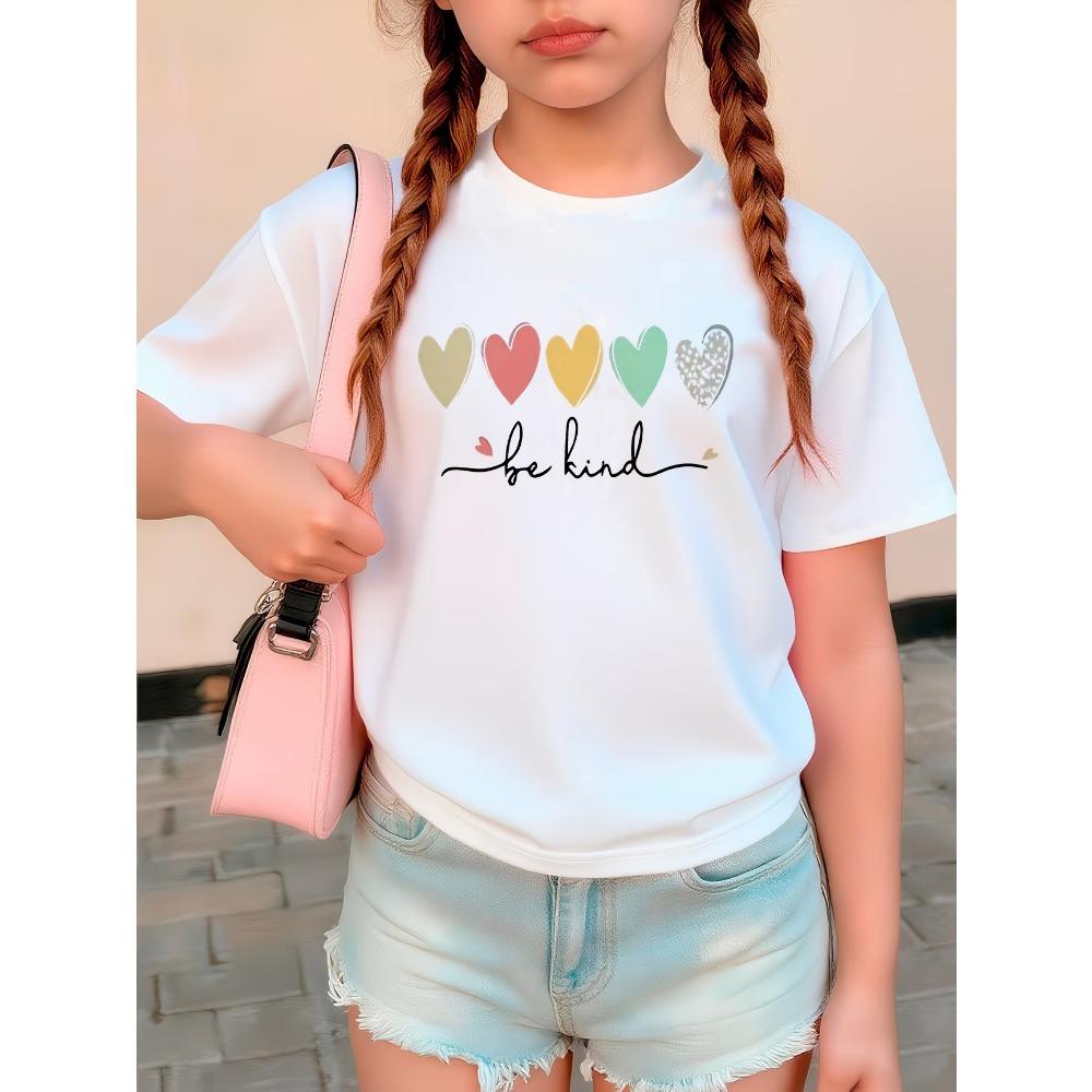 Be Kind Love Heart Colorful T Shirts Short Sleeve Kids Children's T-shirt Boys Girls 2026 Summer Spring new Casual Top Tee Shirt