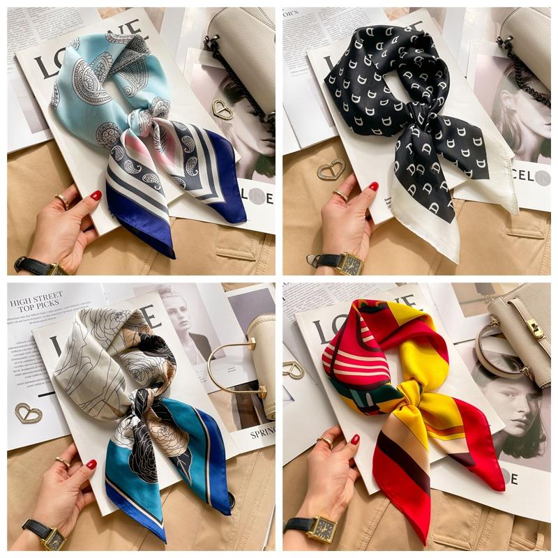 70*70cm Printed Square Scarf Women Kerchief Hairband Neckerchief Head Hijab Lady Headband Foulard Bag Ribbon
