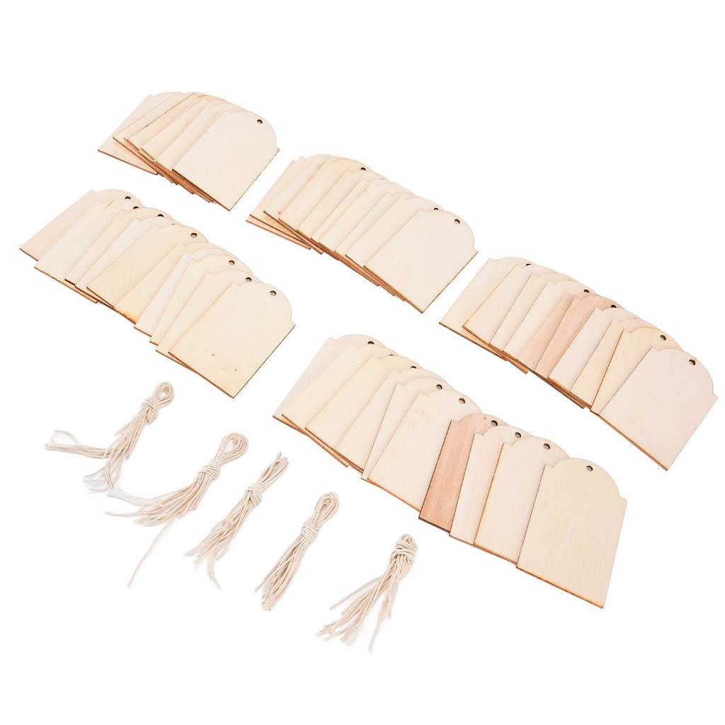 50pcs Wood Pieces DIY Natural Rustic Unfinished Wood with Hemp Rope for Handicraft Bookmarks Gift Labels Decoration
