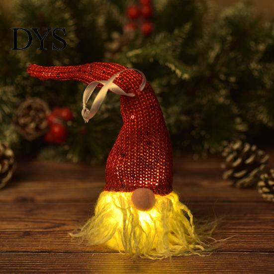 Handmade Plush Dwarf with Sequined Hat Light Up Christmas Gnome Decoration, Battery Operated Swedish Creative Gifts for Family Doll LED Tiered
