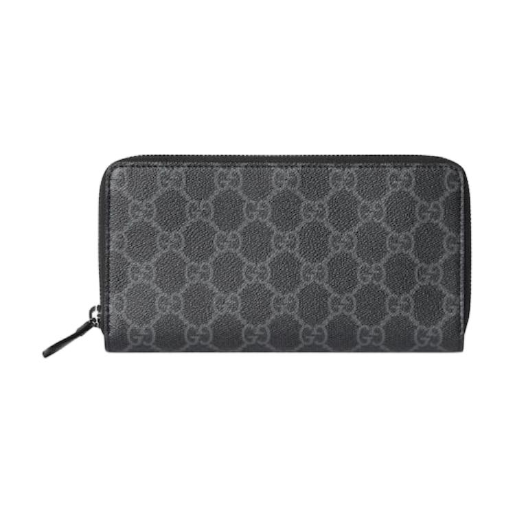 Gucci GG Supreme Canvas Zip Around Wallet, Black Grey Monogram, Men Long Wallet for Daily Use 821207-FAD6M-1000