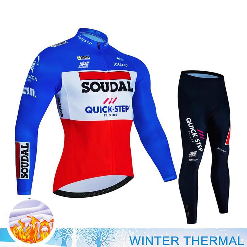 Mens Winter Cycling Long Sleeve Jersey Thermal Pants Set Road Bike Riding