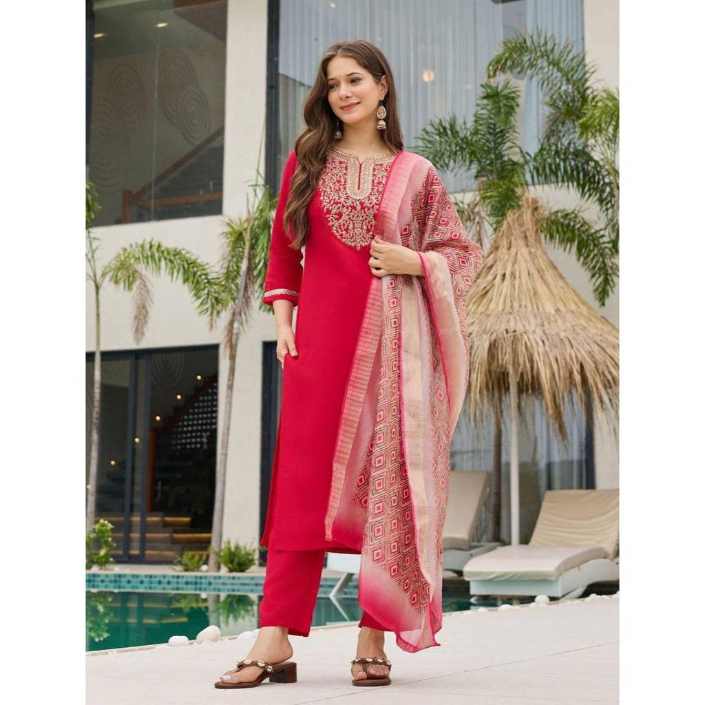 Женский прямой курта из вискозы с вышивкой, комплекты с брюками и дупаттой