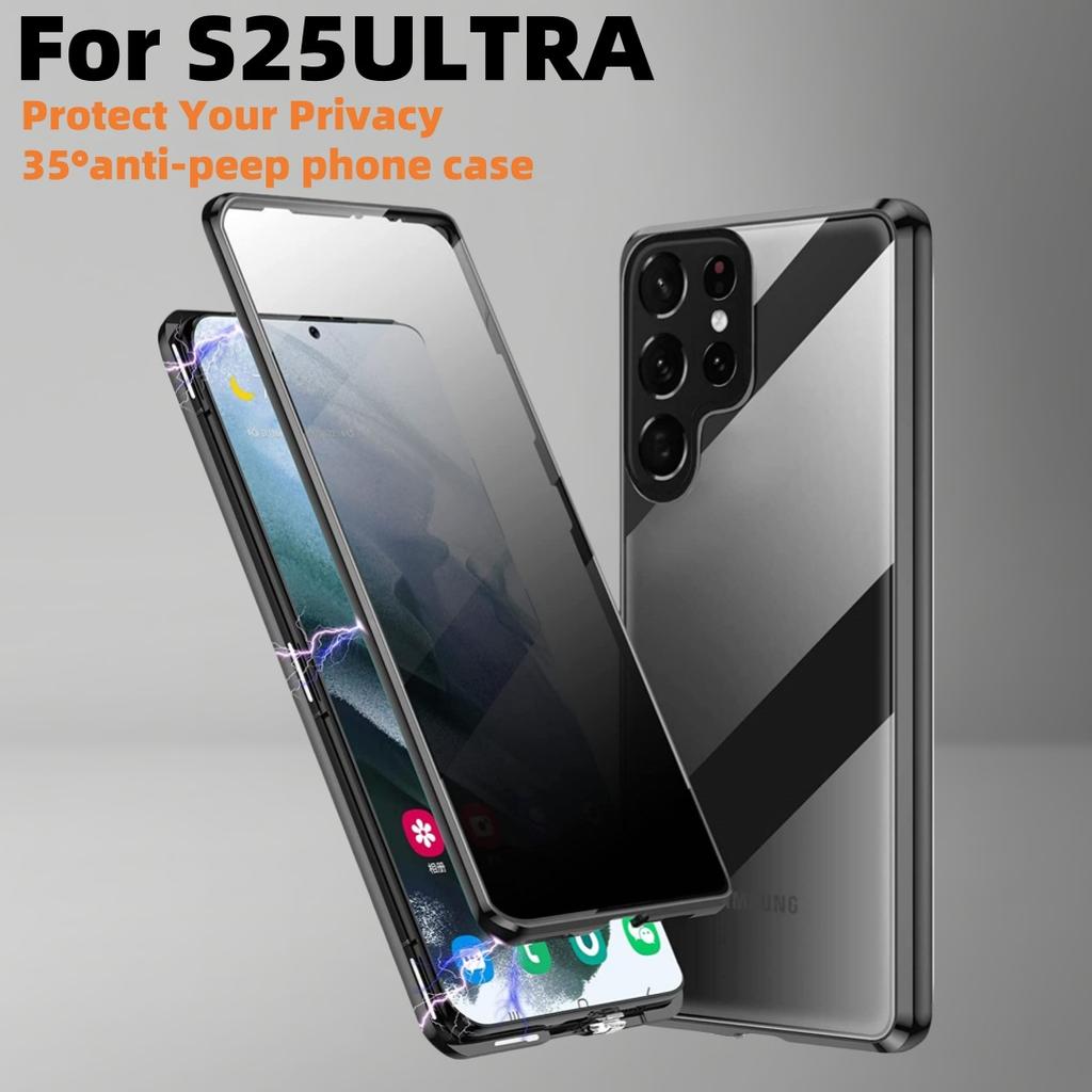 Подходит для Samsung S25ultra Магнитный чехол для мобильного телефона с защитой от подглядывания S24FE Полностью закрытый стеклянный магнитный металлический защитный чехол